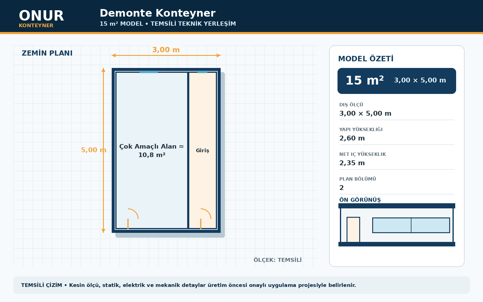 Demonte Konteyner 15 metrekare model planı