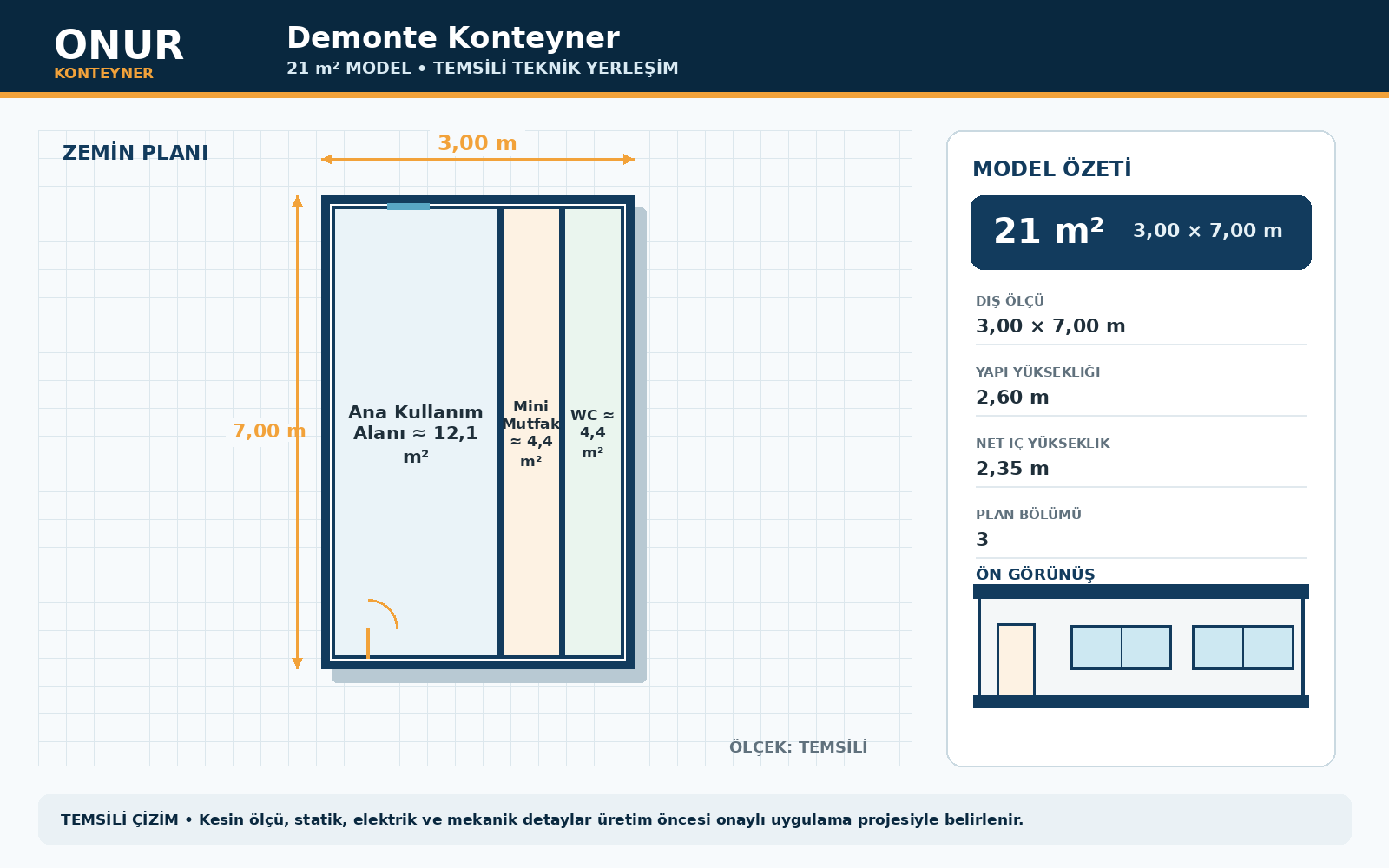 Demonte Konteyner 21 metrekare model planı