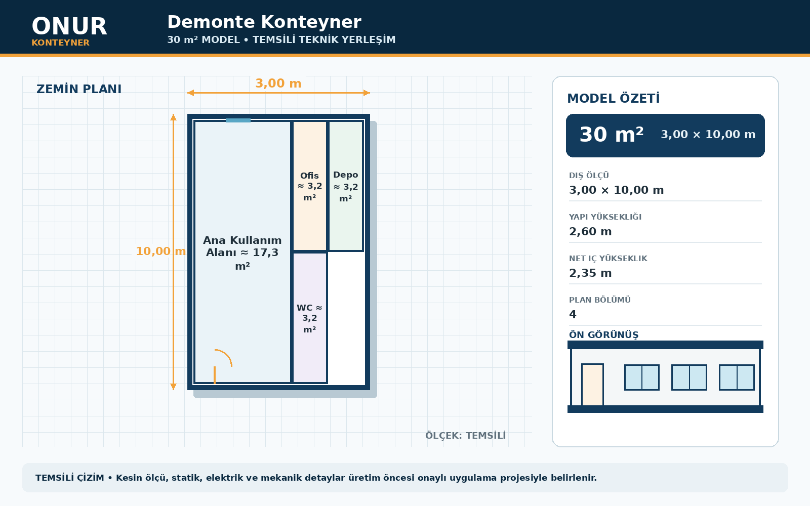 Demonte Konteyner 30 metrekare model planı