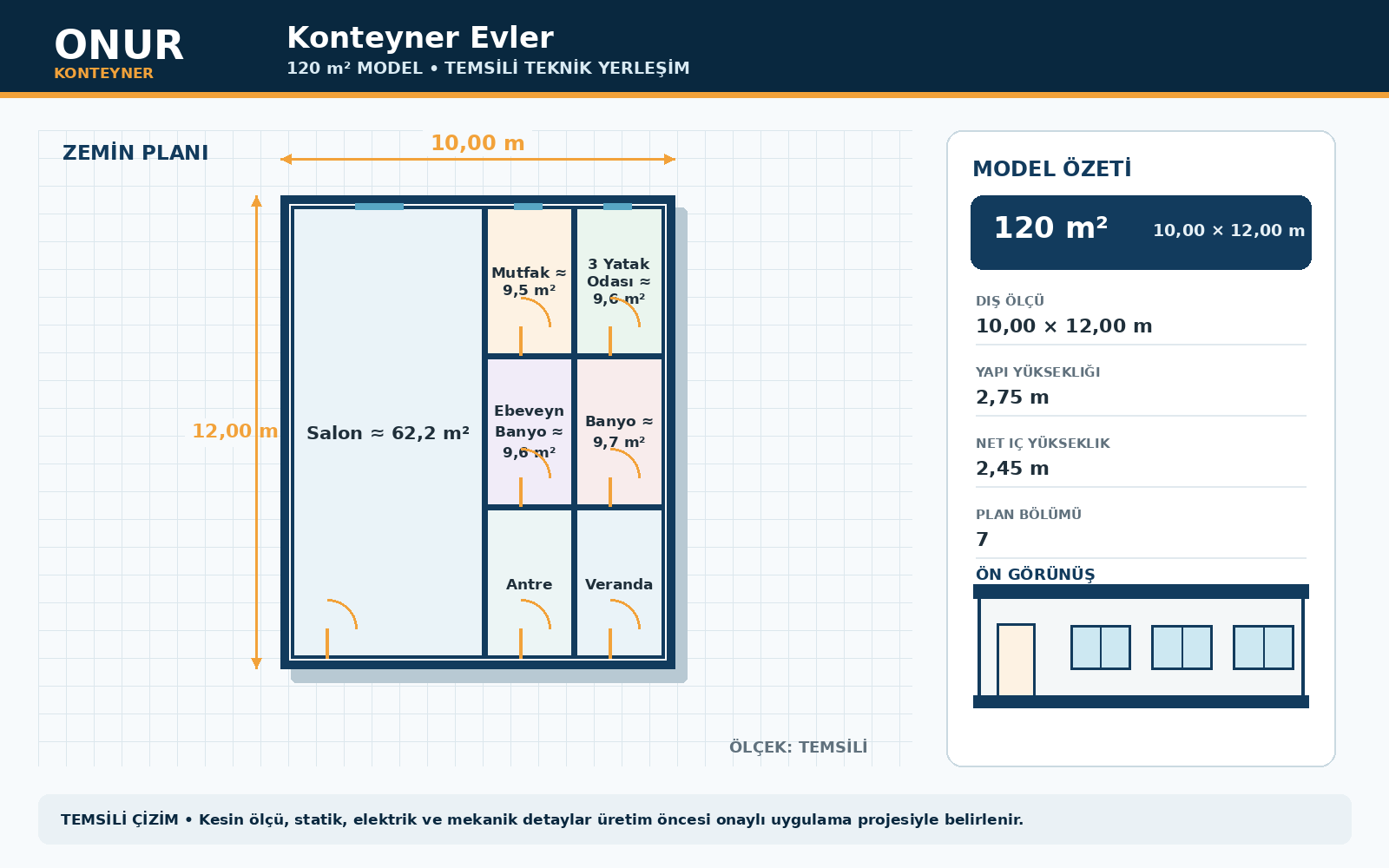 Konteyner Evler 120 metrekare model planı