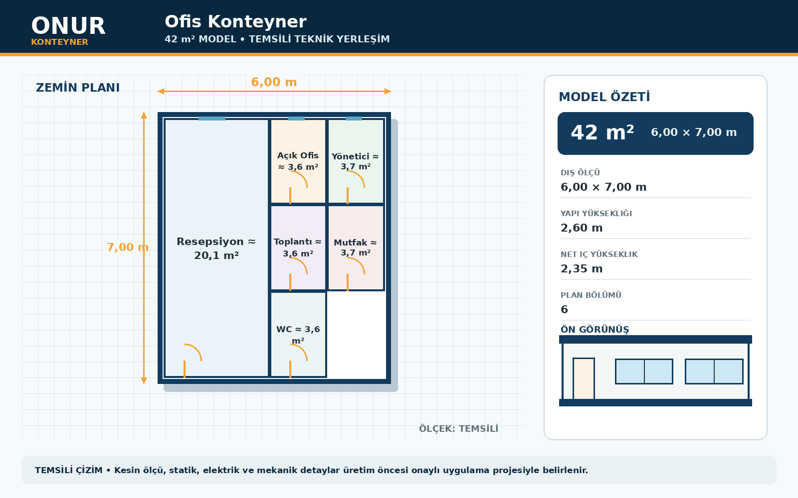 Ofis Konteyner 42 metrekare model planı