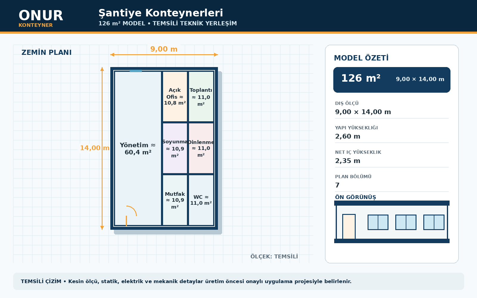 Şantiye Konteynerleri 126 metrekare model planı