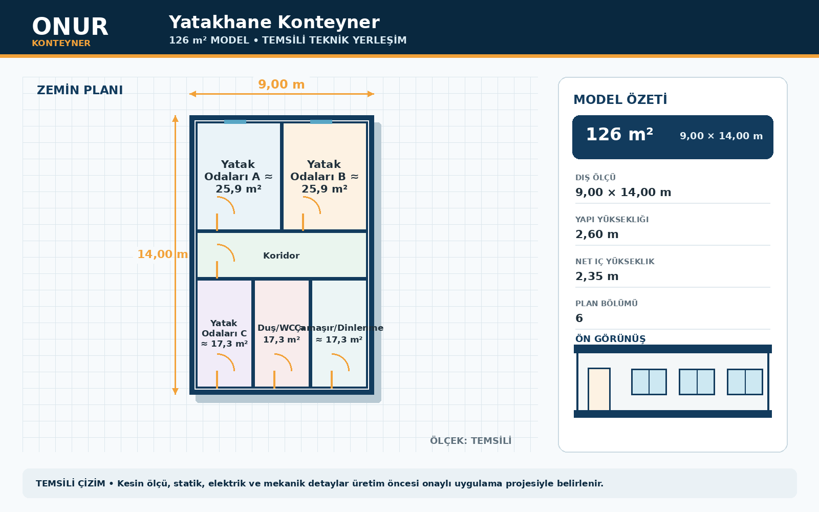 Yatakhane Konteyner 126 metrekare model planı